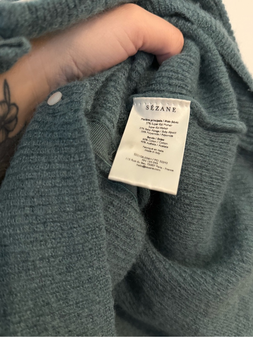 Sezane S gaspard cardigan sage green Button-Front Sweater Cardigan - Picture 4 of 6